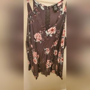 Gray Floral V Neck Tank